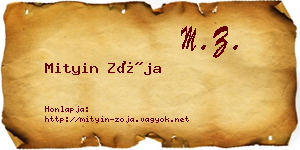 Mityin Zója névjegykártya